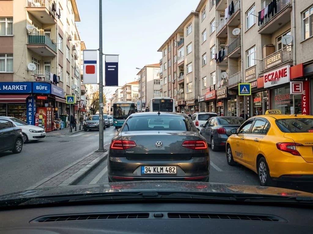 TEKDEN V30 ön kamera gündüz kaydı, İstanbul'da öndeki aracın plakası net okunuyor
